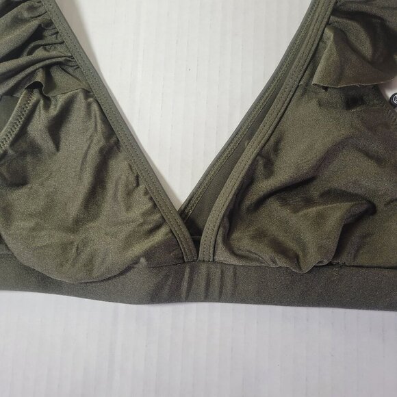 Missguided Olive Green Ruffle Trim Bikini Top Swimwear Beachwear Size US 0 - Picture 3 of 6